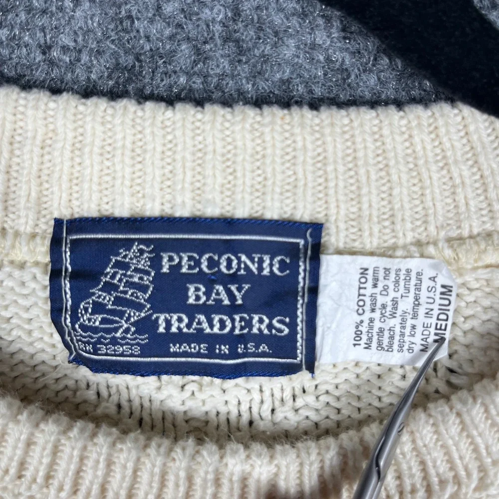 Vintage Peconic Bay Traders Sweater Mens‎ M Ivory Cable Knit Cotton Made in USA - Picture 4 of 6